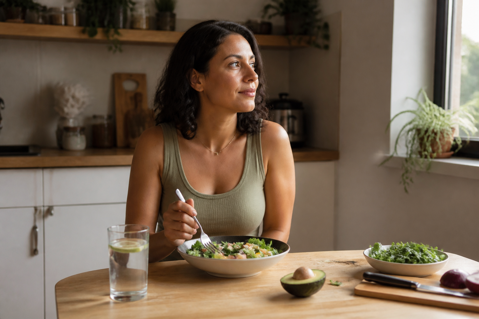 Everyday healthy lifestyle scene illustrating Appetite and Satiety