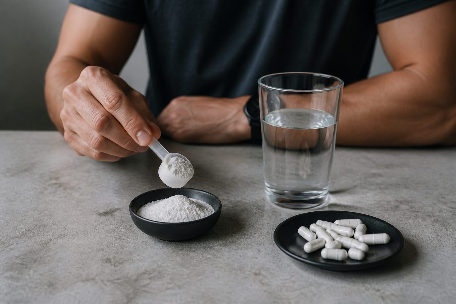 Unbranded supplement editorial image illustrating Creatine