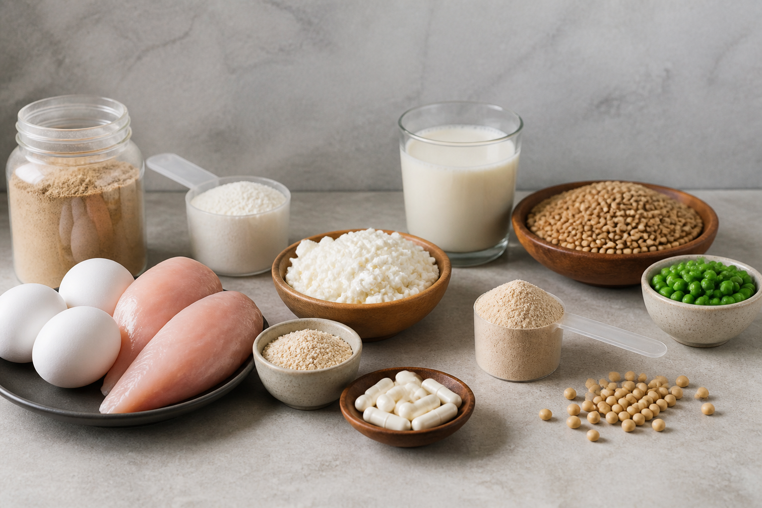 Unbranded supplement editorial image illustrating Protein Supplements