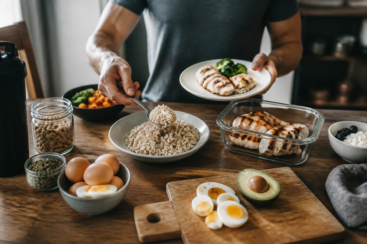 Editorial nutrition scene illustrating Protein Timing
