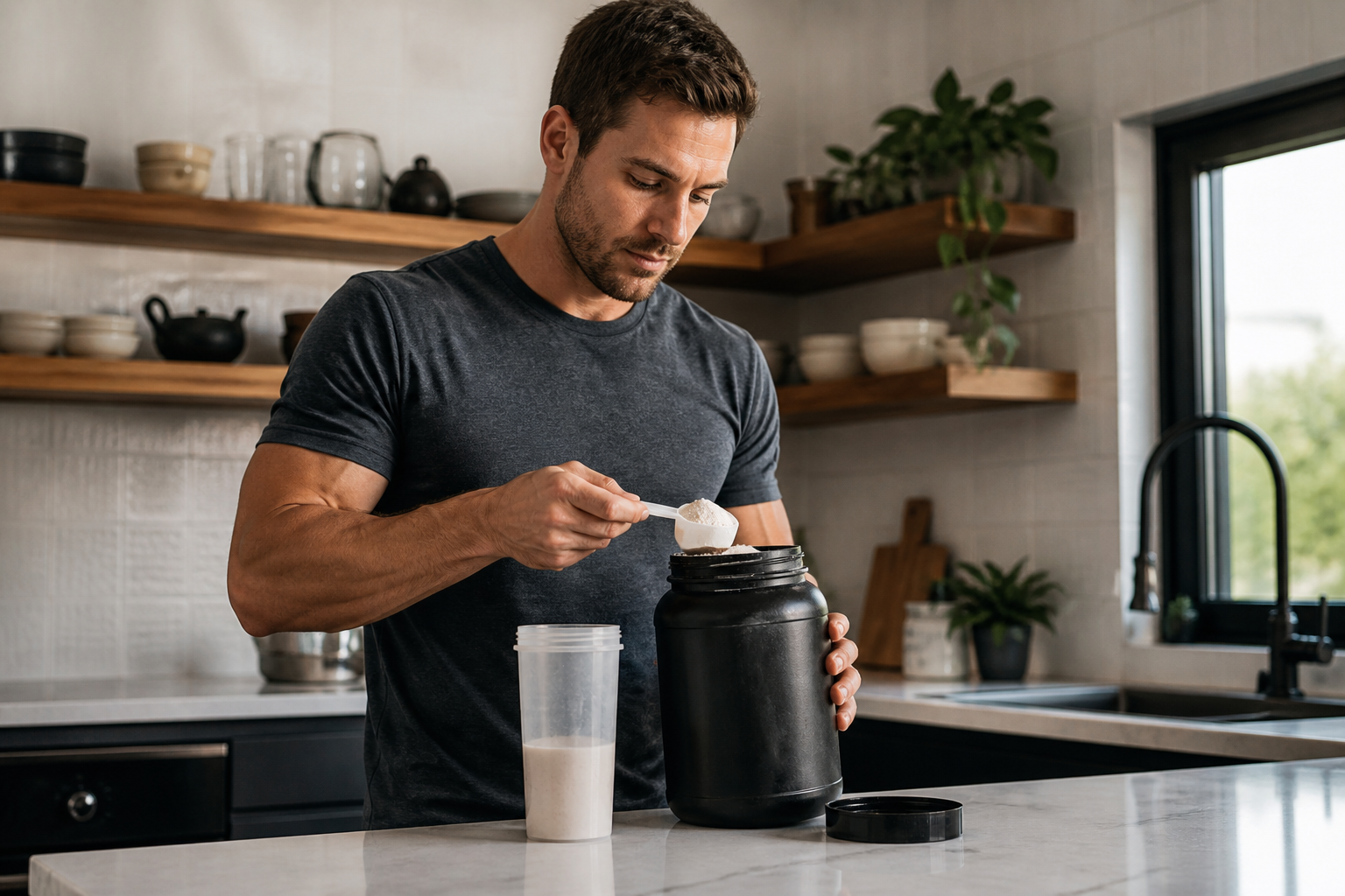 Fitness editorial image illustrating Whey Protein